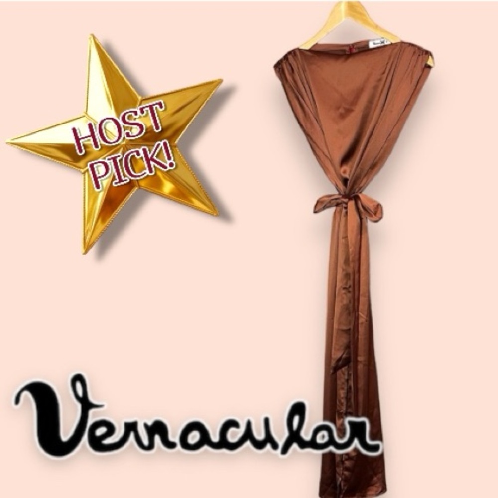 💥HP💥NWT Vernacular Boatneck Line Drop Waist Maxi Dress in Bronze. Size Small - Picture 1 of 14